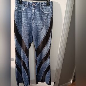 SHEIN Blue and Black Diagonal Panel Bootcut Jeans